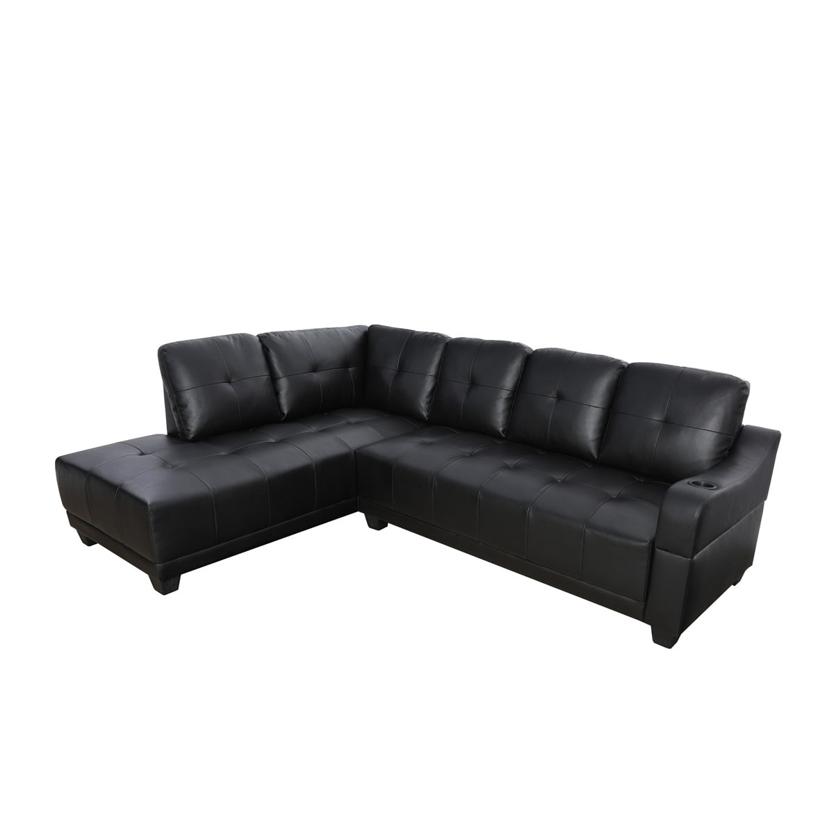 Hommoo Semi PU Synthetic Leather L-Shaped Couch Living Room Furniture Set, Modern 4-Seat Couch Sofa Set, Sectional Sofa Chaise Lounge for Home, Apartment, Dorm, Black(No Ottoman)