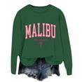 thumbnail image 5 of Sweatshirts for Women Malibu Letter Print Fall Crewneck Sweatshirt Relaxed Fit Basic Top Essential Casual Outfit Hoodie Women Dark Green XXL, 5 of 6