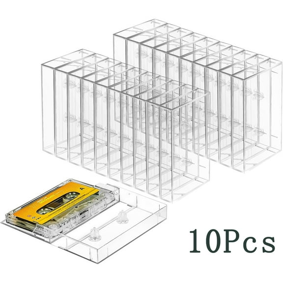 Tutuviw 10 Pcs Audio Cassette Storage Cases Clear Cassette Tape Storage Cases & Holder Plastic Audio Cassette Replacement Boxes with Anti-Scratch Dust Protection (4"L x 2"W x 0.6"H)