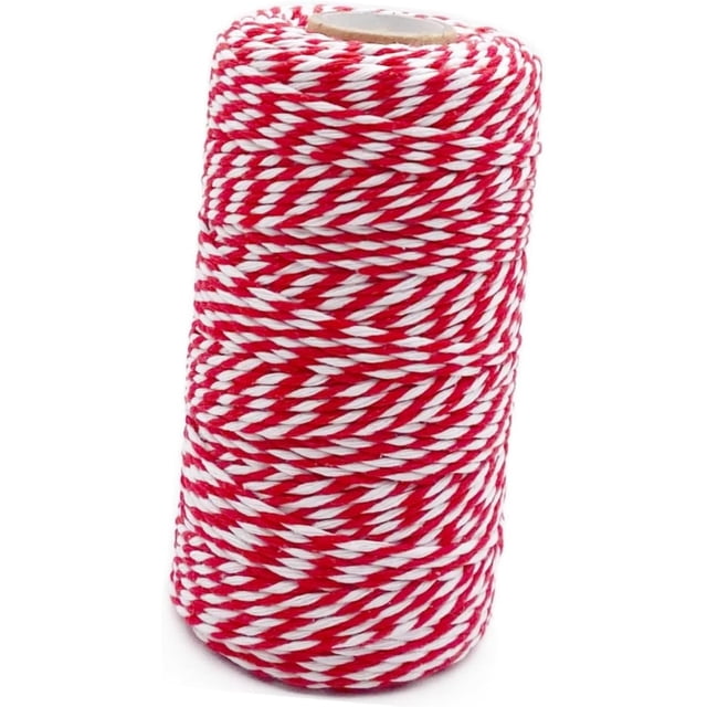 THJOPOKEEL Cuerda de Cuerda de Navidad, Cuerda de algodón Natural de 2 mm para Manualidades de Navidad, Envoltura de Regalos y decoración del hogar. (Rojo y Blanco)