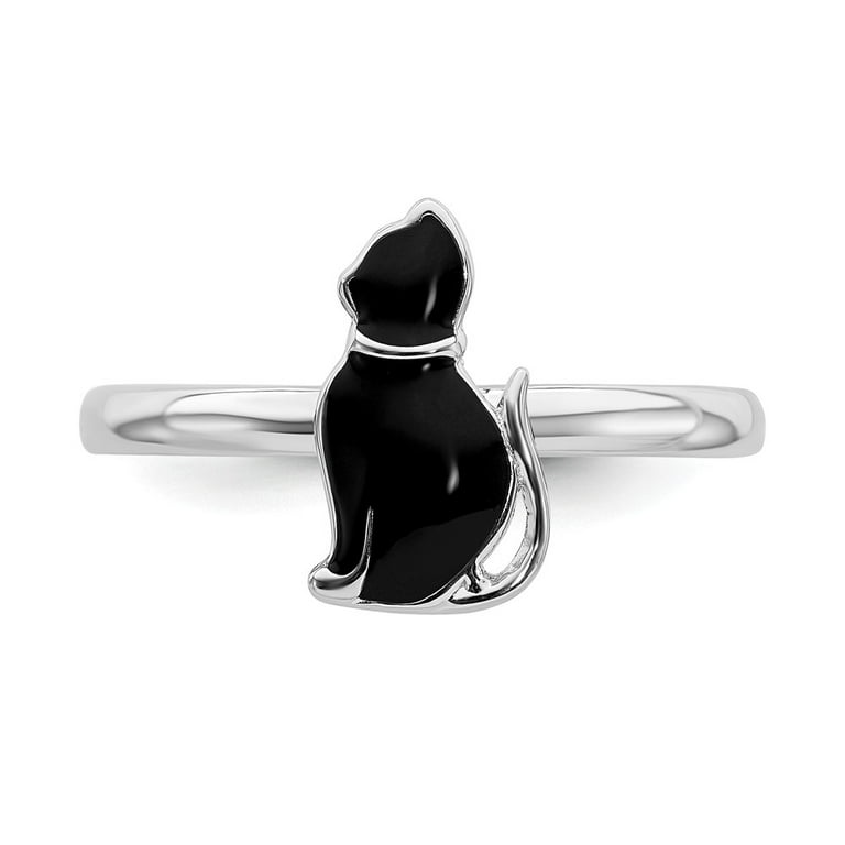 Sterling Silver Stackable Expressions Black Enameled Cat Ring Sterling Silver Stackable Expressions Black Enameled Cat Ring