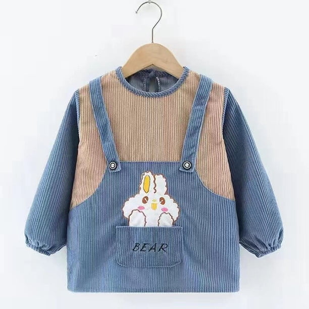 Baby Long Sleeved Bibs Children Toddler Bibs Art Crafts Corduroy Mealtime Protection Washable Easy Clean Smock for Kid1110 He Qiyong unisex