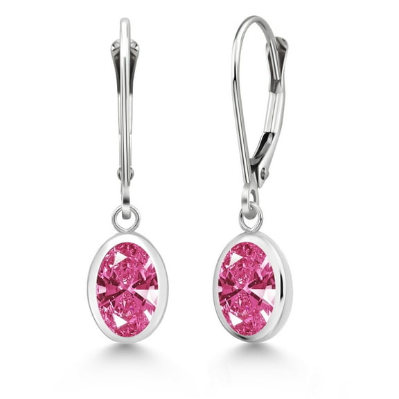 Gem Stone King 925 Sterling Silver Pink Zirconia Drop Dangle Leverback Earrings for Women (2.42 Cttw, Gemstone, Oval 8X6MM)