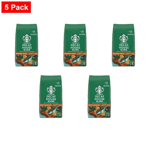 Starbucks Decaf House Blend Medium Roast Ground Coffee 12 oz - 5 Pack