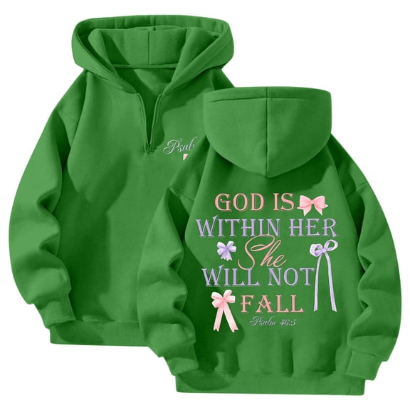 LEKDFST Faith Over Fear Zip Up Hoodie Women Christian Trendy Graphic Oversized Sweatshirt Long Sleeve Y2K Quarter Zip Pullover Tops Green XL