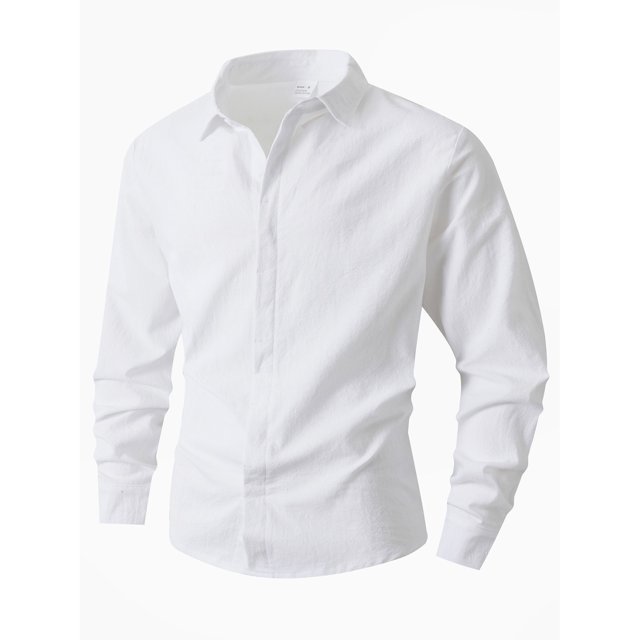 pstuiky camisas de manga larga para hombre, Camisa de lino con bolsillo y solapa con botones y manga larga de color liso para hombre Tops casuales para hombres s