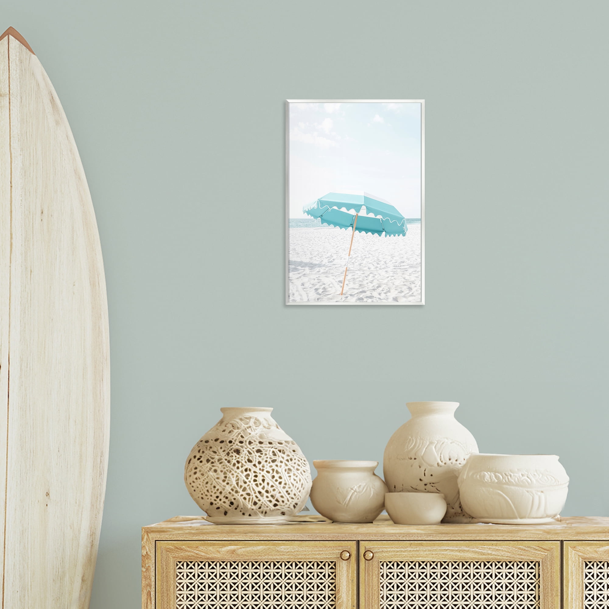 Stupell Industries Lone Blue Beach Umbrella Nautical & Beach Photography Unframed Art Print Wall Art, 13 x 19