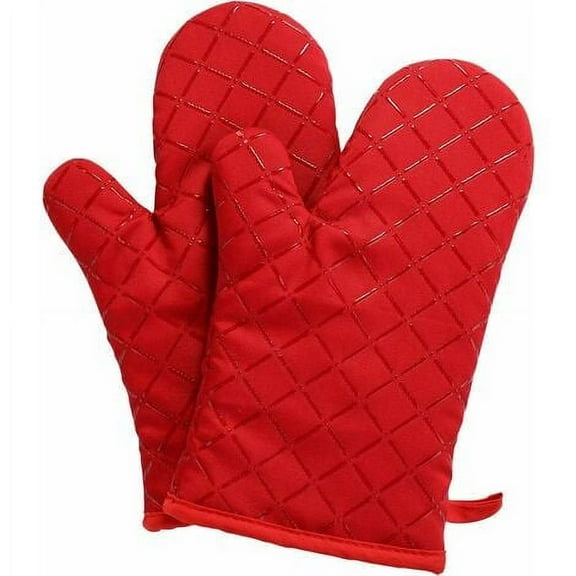 Oven Gloves, Heat Oven Gloves, Non-Slip Silicone Oven Gloves up to 240 ℃, Heavy Duty Grill Pastry Gloves, Red, 1 Pair