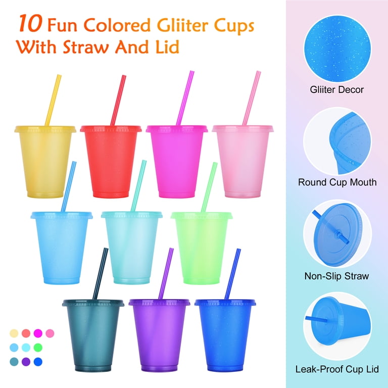 Teoryieer Reusable Plastic Cups with Lids & Straws, 16 oz photo 2