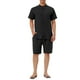 thumbnail image 2 of Conjuntos de lino para hombres INSPIRE CHIC, camisa de manga corta con cuello de banda y botones, pantalones cortos de playa sólidos en negro, 2 of 6