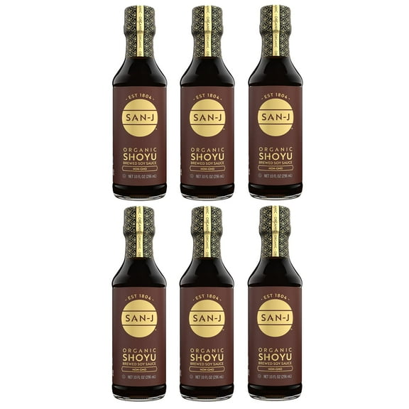 San-J Organic Shoyu Soy Sauce - Soy Sauce Organic Shoyu, Shoyu Soy Sauce, Brewed Soy Sauce, Dumpling Sauce, Use on Tofu, Sushi, Vegan, Non-GMO, Kosher - 10 Oz, 6-Pack