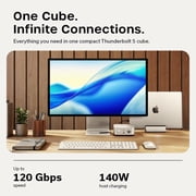 Satechi Thunderbolt 5 CubeDock Dock Station, 80Gbps/120Gbps USB4 v2 Compatible, Built-in NVMe SSD Enclosure, 140W Charging, Multi-Displays up to 8K, 2.5GbE, USB-C/A 10Gbps, Active Cooling, Silver