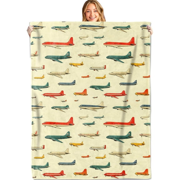Vintage Airplane Throw Blanket,50x60 in,Soft,Lightweight Flannel,Colorful Retro Planes Blankets Gifts for Kids Boys Girls,Aviation Lovers,for Couch Office Travel,Home Living Room Decor