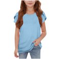 thumbnail image 2 of MKOSPLRT Summer Tops for Girl 5-15 Years Petal Short Sleeve Casual Dressy Shirts Crew Neck Loose Fit Tshirts Solid Color Comfy Tees, 2 of 7