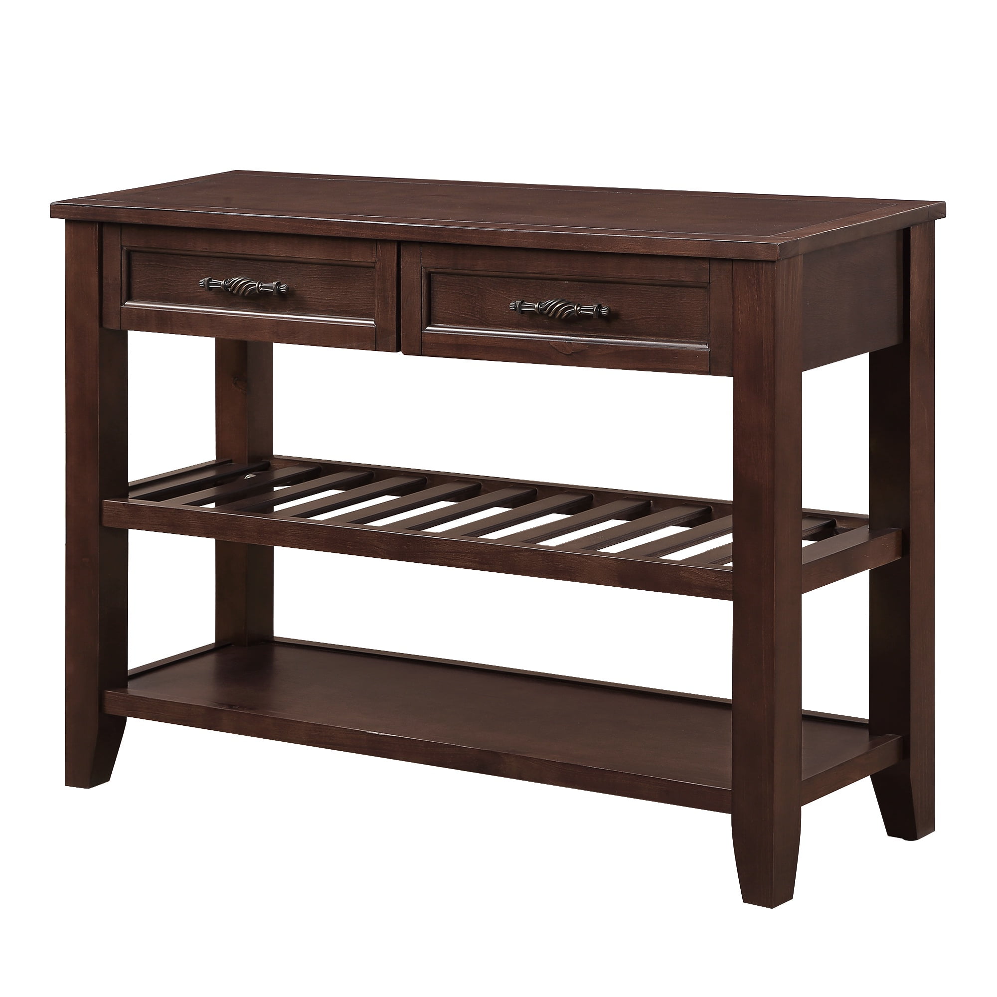 SESSLIFE 42 Inch Solid Wood Console Sofa Table with 2 Drawers and 2 Tier Shelves, Mid-Century Entryway Table Buffet Sideboard for Living Room Hallway Kitchen, Espresso