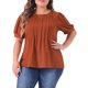 thumbnail image 1 of Blusas de talla grande para mujeres Agnes Orinda, tops de manga corta con volantes, camisetas de cuello redondo, blusas plisadas 4X en rojo y marrón, 1 of 6
