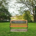 thumbnail image 5 of 49" Outdoor Bench, Garden Bench Patio Porch Chair Deck Hardwood Cast Iron Love Seat, Hardwood Slats Bench Furniture Cast with Iron Frame, Park Chair with Weave Style Back, Bronze & Natural, 5 of 10