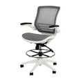 thumbnail image 2 of Emma + Oliver Gray Mid-Back Mesh Drafting Chair with White Frame and Flip-Up Arms, Gray Mesh, 2 of 15