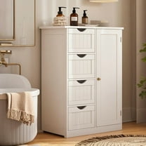 Ktaxon 32.3 "H  Wooden Bathroom Storage Cabinet with 4 Drawers, a Cupboard and Adjustable Dividers for Bathroom,Living room,and Bedroom - White