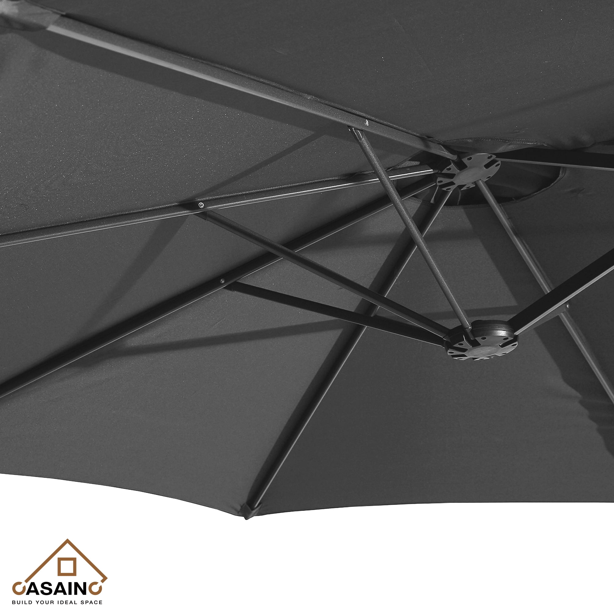 CASAINC 15 ft. Market Patio Umbrella Double-Sided Twin Large Patio Umbrella with Base in Dark Gray
