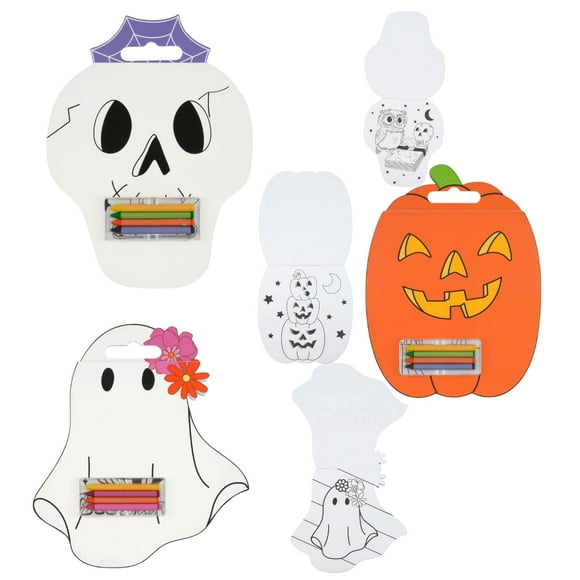 3-Pack Halloween Colouring Book Kit Variety Pack Hippy Ghost, Jack-o'-Lantern, and Skull Designs with 4 Crayons Each Fun Activity Set for Kids, 40 Pages in dBigStore Packaging