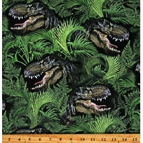 Cotton Dinosaurs in the Forest Dinos Animals Prehistoric Age Green Cotton Fabric Print by the Yard (DINO-CD1808-GREEN)