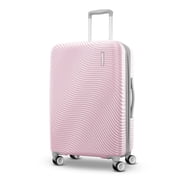 Open Box American Tourister Color Waves Medium Checked Expandable Luggage Suitcase with Spinner Wheels, Light Pink