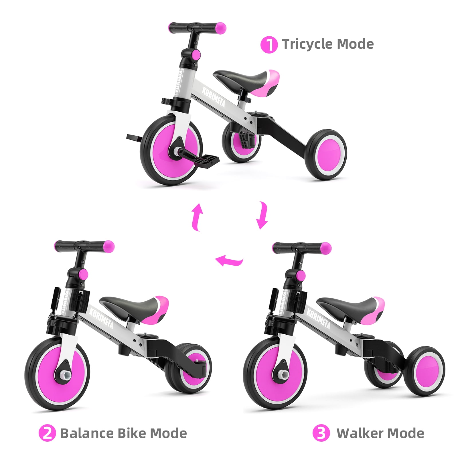 KORIMEFA 3 in 1 Kids Tricycle for 10 