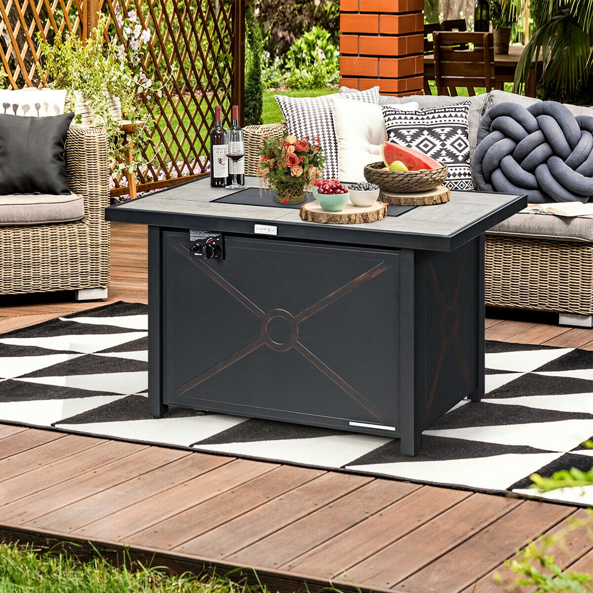 Gymax 42'' Rectangular Propane Gas Fire Pit 60,000 Btu Heater Outdoor Table W/ Cover