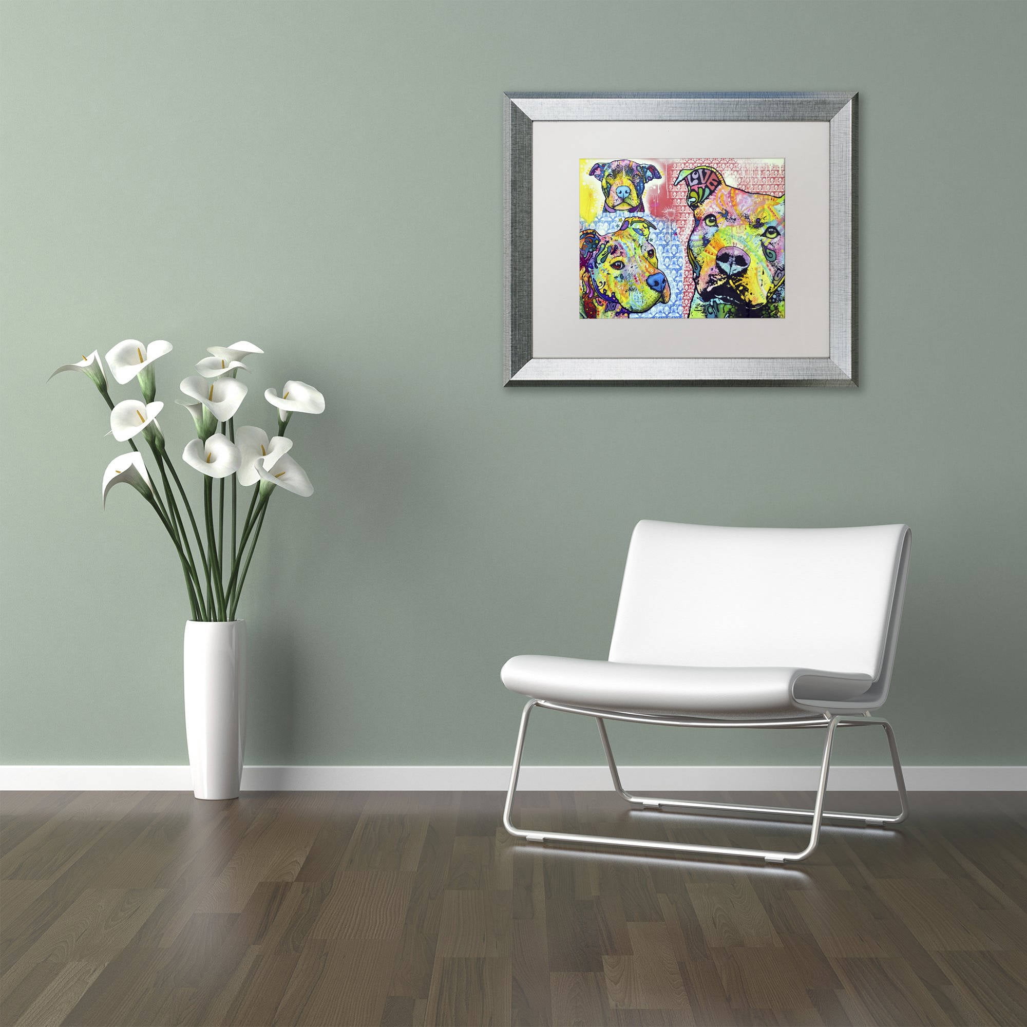 Trademark Fine Art "Thoughtful Pit Bull Part 3" Canvas Art by Dean Russo, White Matte, Silver Frame