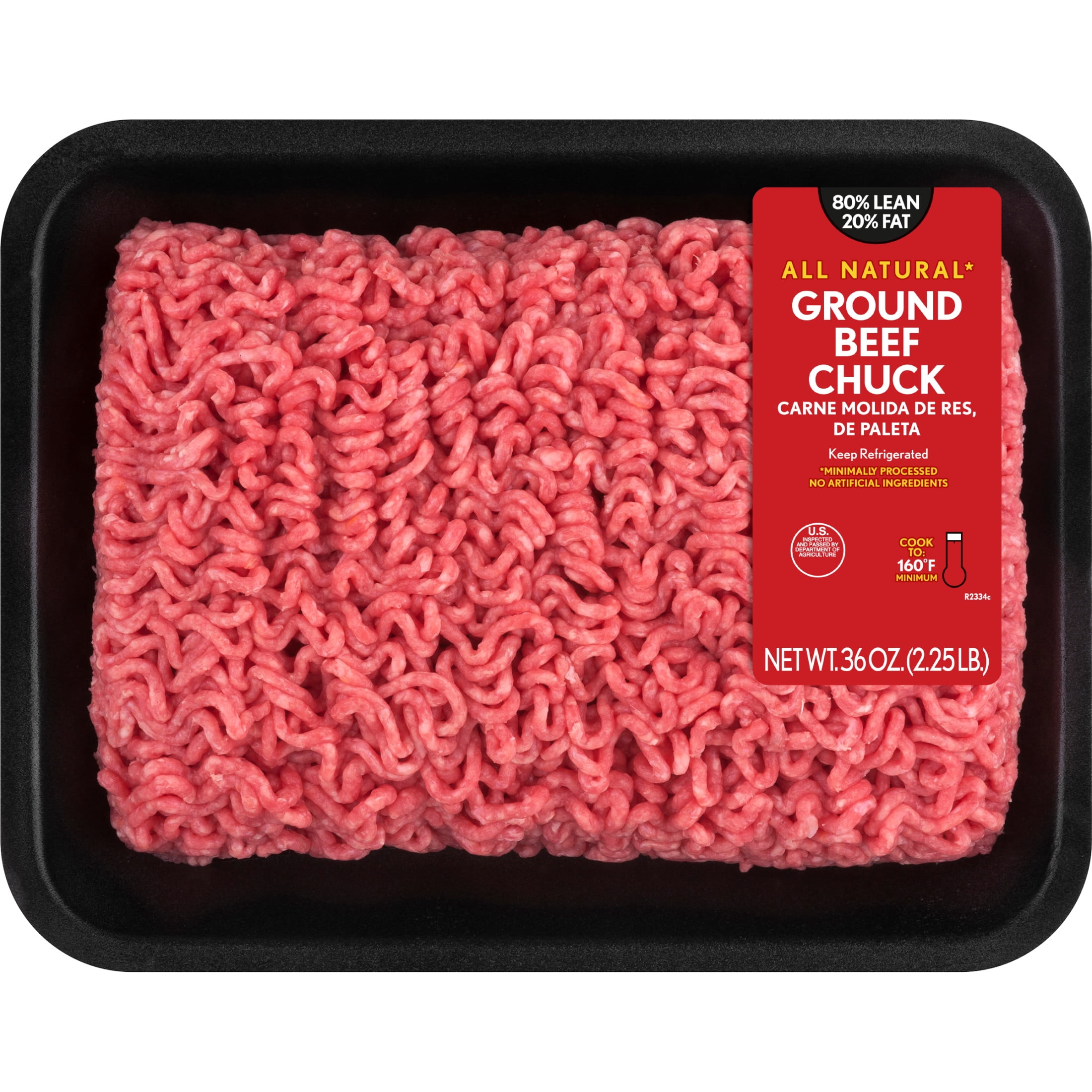 All Natural* 80% Lean/20% Fat Ground Beef Chuck, 2.25 lb Tray