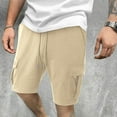 thumbnail image 3 of Coorders George Men’s & Big Men’s Cargo Shorts Stretch Drawstring Shorts with Elastic Waist and Pockets, Beige, L, 3 of 5