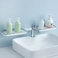 thumbnail image 1 of 1PC Storage Rack+1PC Traceless Sticker Hand-washing Sink Dual-purpose Shelf Corner Foldable Wall-mounted Storage Rack Gray, 1 of 3