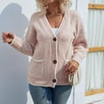 thumbnail image 4 of IROINNID Women's Cardigan Shacket Jacket V-Neck Solid Color Long Sleeve Loose Autumn Winter Pocket Button s Cardigan Coat Tops, Pink, 4 of 7