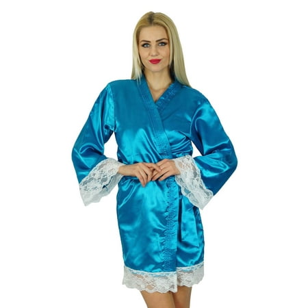 

Bimba Women Kimono Sleeve Satin Short Robe Bride Bridesmaid Lace Robes Coverup