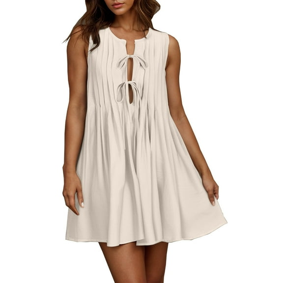 Levmjia Women Summer Dresses Sleeveless Casual Polyester Round Neck Solid Color Vacation Work Office Slim Fit Comfortable Multi Colors