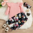 thumbnail image 5 of NLOMOCT Baby Girl Winter Clothes 3 Pcs Fall Outfit Newborn Baby Girl Clothes Ruffle Long Sleeve Romper Pants Headband Clothes Pink,6-12 Months, 5 of 8