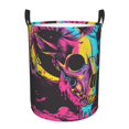thumbnail image 1 of Balery Neon Gothic Skull Moon Cesta de ropa redonda con asas, impermeable, independiente, para ropa, juguetes, dormitorio y familia-Small, 1 of 6