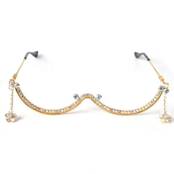 tamizeot Integrated Metal Frame Eyeglass Frame With Rhinestone Jewelry Sparkling Crystal Rhinestone W-shaped gold
