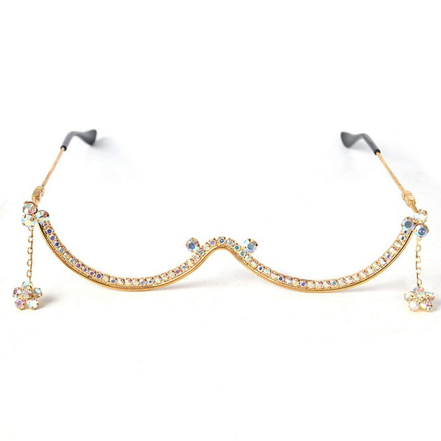 kurtrusly Frameless Glasses Without Glasses Eyeglass Frame With Crystal Rhinestone Punk Style Water Droplet gold