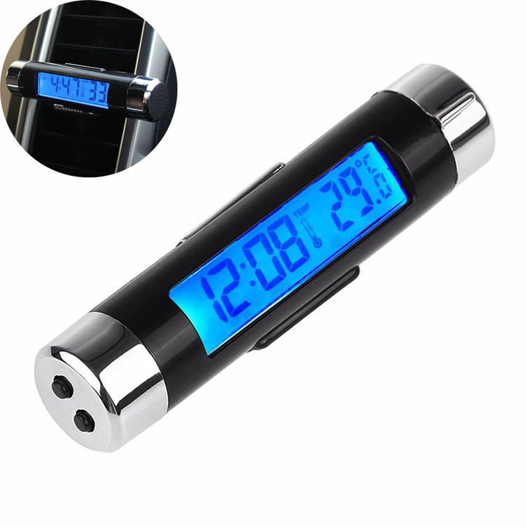 D DOLITY 1Pc Barrel Shaped LCD Digital Car Auto Clock Calender Car Air Vent Clip Stick On Electronic Clock& Thermometer Digital LCD Display 