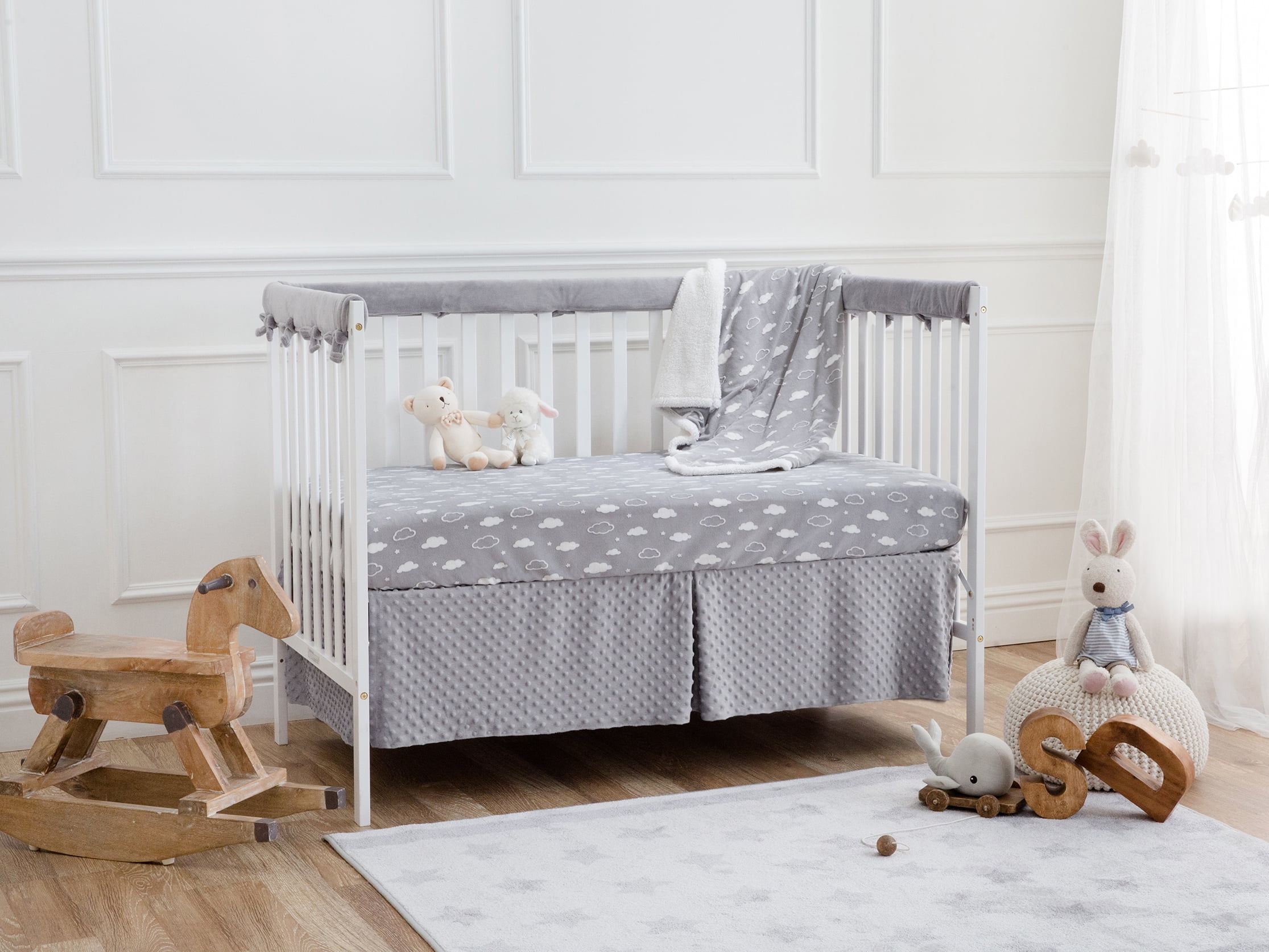 Gray 100% Cotton Muslin 1-Pack Super Breathable Narrow Crib Rail Cover for Long Rail Designthology for Rails Measuring up to 8 Around U.S. 