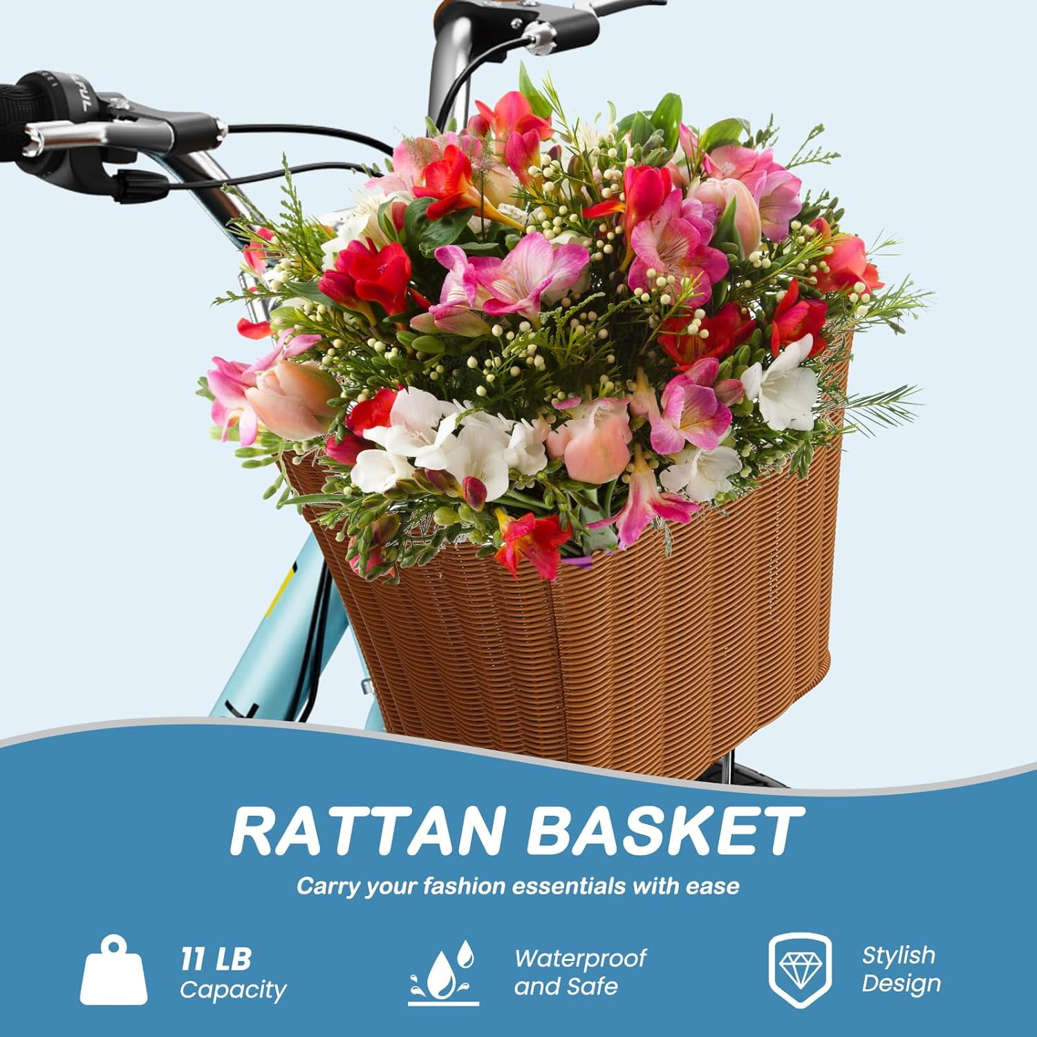 Mooncool 24 & 26 Inch Beach Cruiser Bike for Women, 7 Speed Commute Bike for Adults, Womens Bicycle with Ratten Basket & Rack, Multiple Color