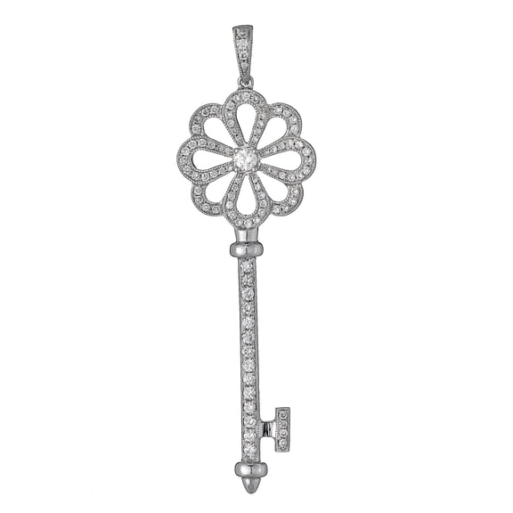 18K White Gold Fancy Pendant Key with Diamonds 0.85 ct.t.w
