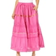 thumbnail image 4 of Sakkas Solid Embroidered Gypsy / Bohemian Full / Maxi / Long Cotton Skirt - Pink - One Size, 4 of 5