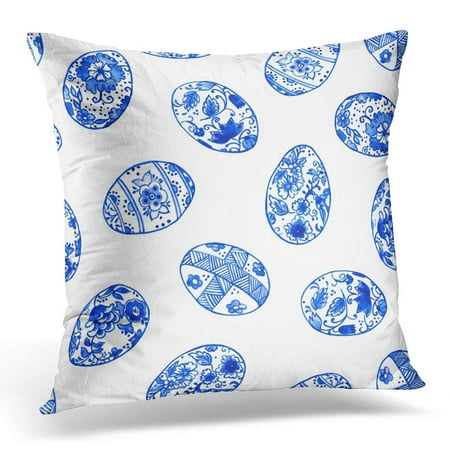 Holland Delft - ECCOT Easter Watercolour Delft Blue Traditional Dutch with Eggs Embellished with Floral Ornaments Cobalt Pillowcase Pillow Cover Cushion Case 20x20 inch