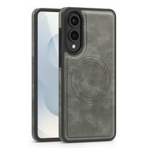 Designed for Samsung Galaxy S25 Edge Magnetic Phone Case,Compatible with Mag-Safe,Heavy Duty Protection,PU Leather Shockproof Non-Slip Durable Rugged Ultra Slim Thin Fit Phone Case,Gray