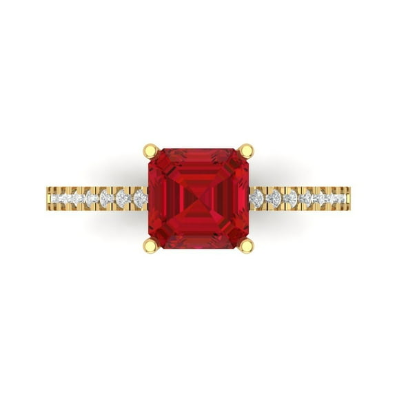 Solitaire with Accents Engagement Ring for Women - 2.7ct Simulated Ruby in 18K Yellow Gold Promise Ring
