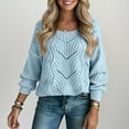 thumbnail image 2 of Gyexs Sweaters for Women Fashion 2025 Crewneck Cute Elegant Soft Long Sleeve Hollow Warm Knit Pullover Tops Z02 Blue & Size L, 2 of 5