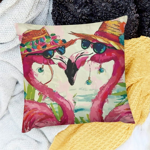 FCXZI Flamingo Theme Home Decor Throw Pillow Covers for Sofa Couch, Set of 1 - 100% Linen, Outdoor Use 18x18in